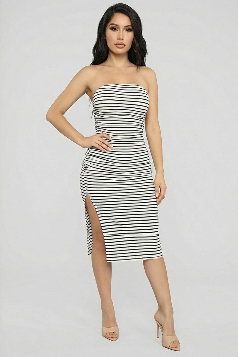 black and white striped tube dress Alexa Striped Maxi Tube Dress - Black/White